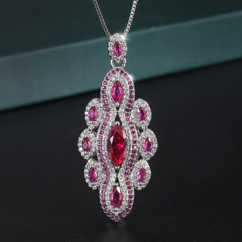 Jewelry Copper Gold Plated Retro Jewelry Women'S Simulation Red Corundum Handmade Diamond Women'S Suit Main Stone 5 * 9
