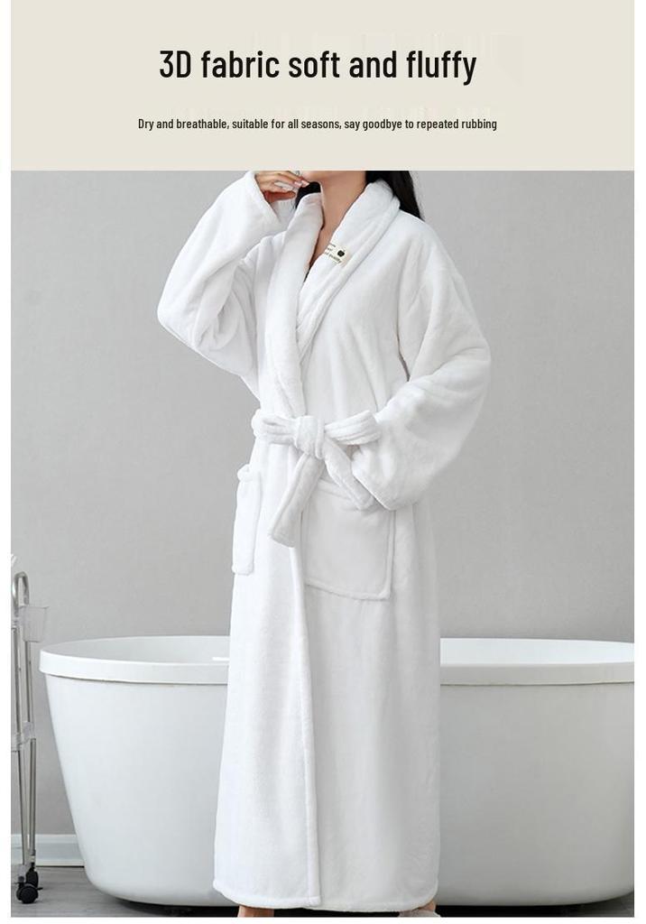 Couple's Thickened Coral Fleece Bathrobe - Autumn/Winter, Plus Velvet, Shawl Collar, Long Sleeve, Plus Size Homewear