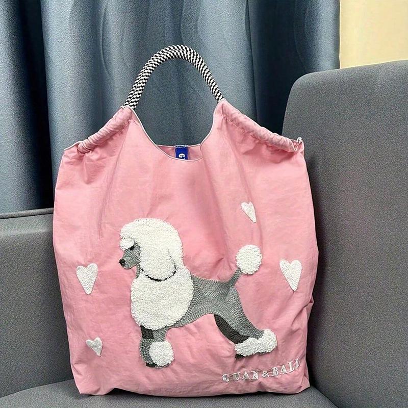 Bolso Tote y Bandolera de Lona con Bordado de Chenilla de Dibujos Animados Bonitos de Gran Capacidad - Ecológico, Perfecto para Salidas y Compras