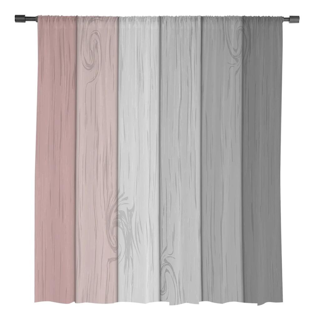 Vintage Pink Grey Gradual Wood Grain Sheer Curtains for Living Room Decoration Window Curtain Kitchen Tulle Voile Organza Drapes