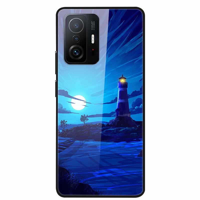 Case For Xiaomi 11T Pro Glass Hard Tempered Glass PC Phone Cover For Xiaomi Mi 11T 11 T Pro Shockproof Landscape Cute Capa Coque