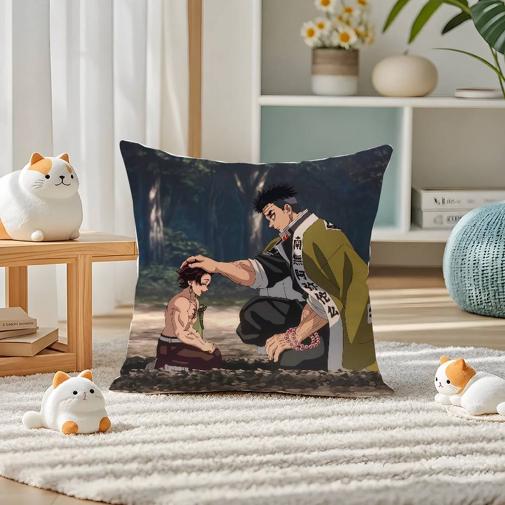 Demon Slayer Swordsmith Village Arc Anime Plush Pillow Cover Soft Short Plush Cushion Cover For Sofa Bedroom Home Decor Gift