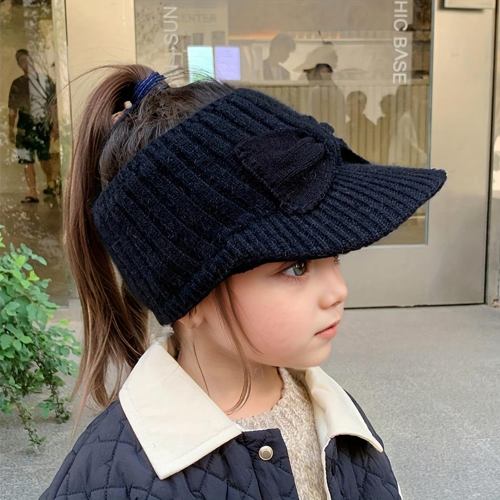 Teen Girls' Knitted Ponytail Beanie Hat Soft Warm Winter Cap with Ponytail Clip-Compatible Bow-Like Knot Lightweight Slouchy Visor Hats
