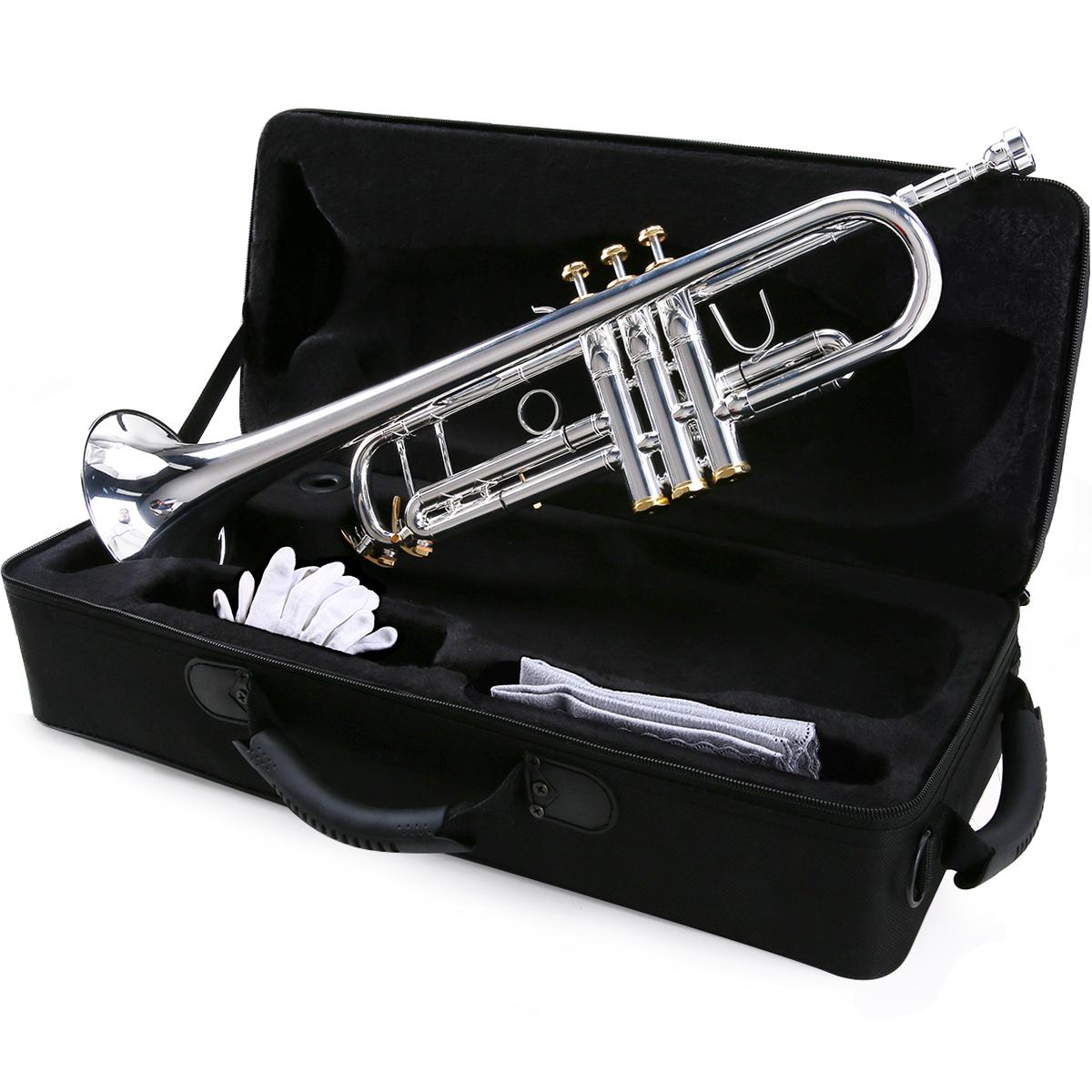 

Prefessional Bb Trumpet Brass Material Silver Plated Surface Beautiful Shell Buttons Wind Instrument with 5C Mouthpiece серебряный