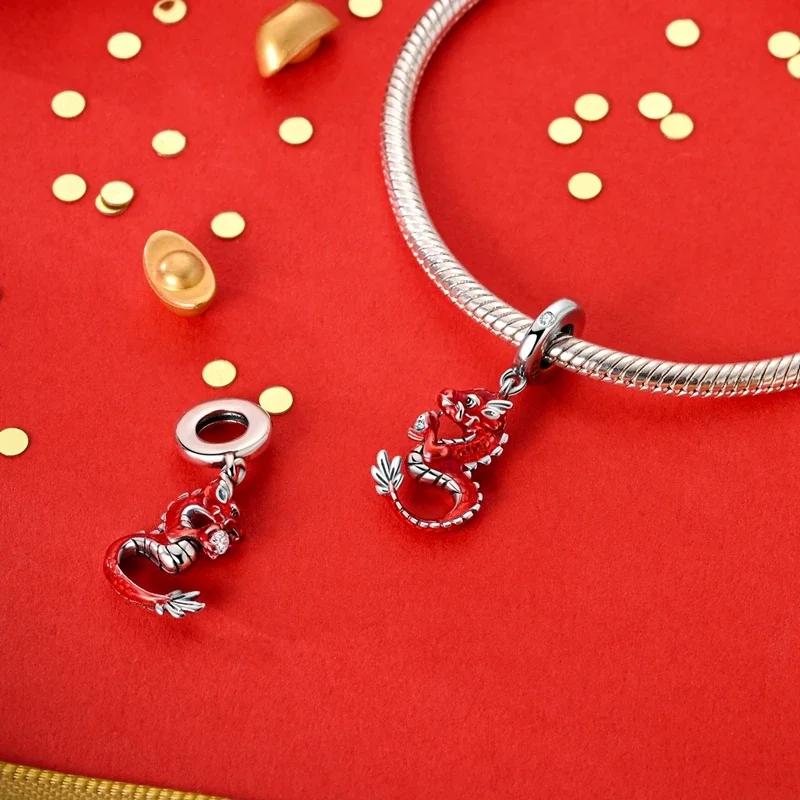 Original Charms Copper Dreamy Oriental Red Dragon Beads Fit Charms Plata Bracelets For Women Jewelry Making Diy Gifts