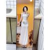 Wind Temperament Bandeau Backless Beach Resort Dress Is Pure and Beautiful, Unique White Pinched Waist Skirt