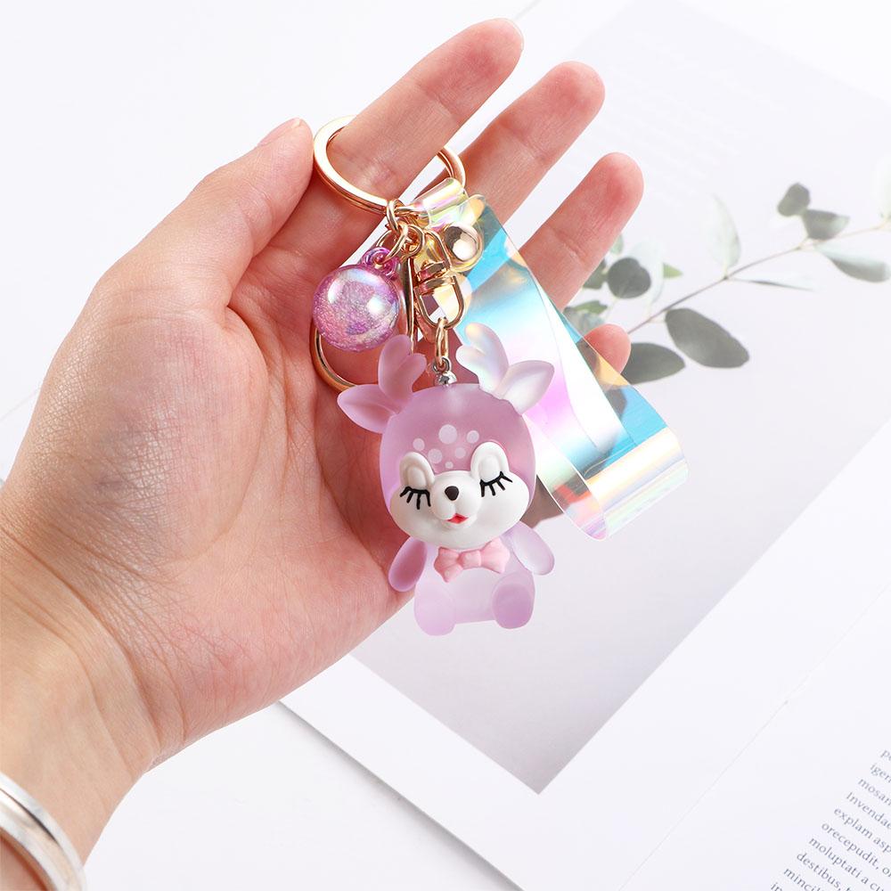 Women Led Deer Bag Pendant Elk Keychain Flashlight Keychain Car Keyring Key Lanyard