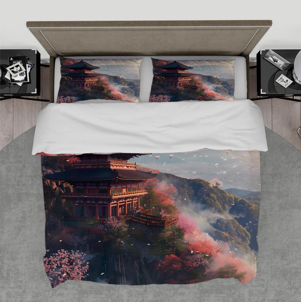Ancient Chinese Architecture Duvet Cover for Teens Adults Quilt Covers Lightweight Down 2 Pillowcases 1 Duvet Cover No Comforter