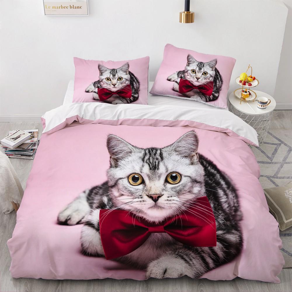 3D Cat King Queen Duvet Cover Lovely Grey White Kitty Bedding Set For Kids Teens Adults Scottish Fold Soft 2/3pcs Quilt Cover