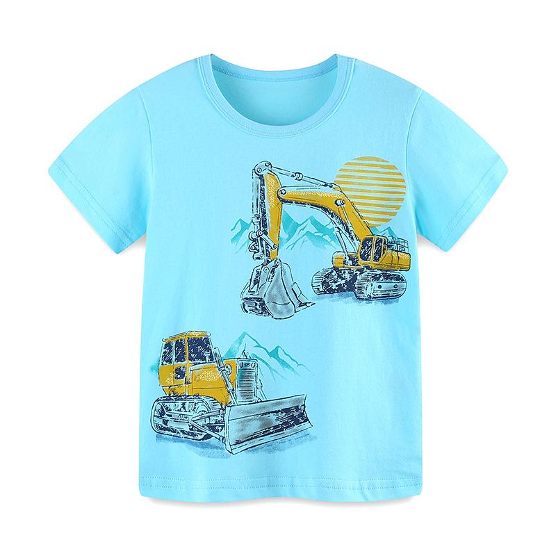 

Boys T-shirt Summer New Cartoon Excavator Print Sweatshirt Children s Crew Neck Short Sleeve Top 7Y(125cm）