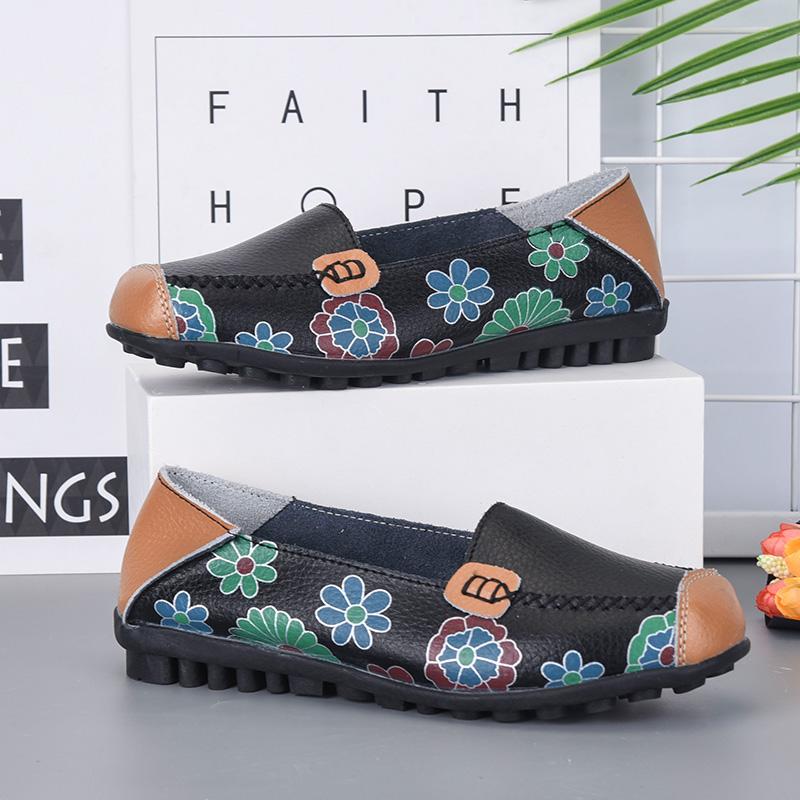 Women's lightweight new printed leather handmade women's shoes Leather breathable sandals Women's flat leather shoes size 44