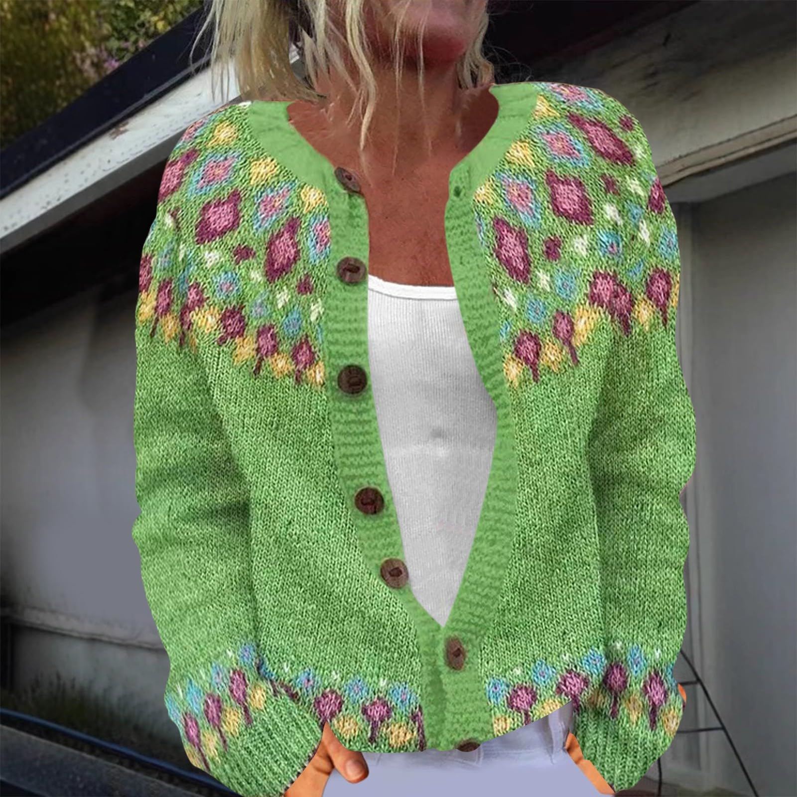 

Fair Sweaters For Women Neck Loose Fit Button Up Chunky Sweater Open Front Casual Fall Knit Jacket M зелёный