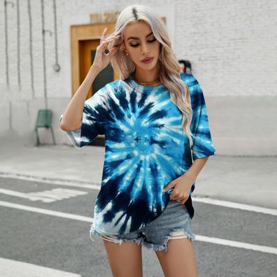 2024 Trend New T-shirt Fashion Colorful Tie Dyeing Pattern Print T-shirt Leisure Loose Women's Round Neck T-shirt Simple T-shirt