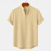 Men's Linen Shirts Short Sleeve Button Up Neck Stand Collar Casual Summer Home Daily Shirts