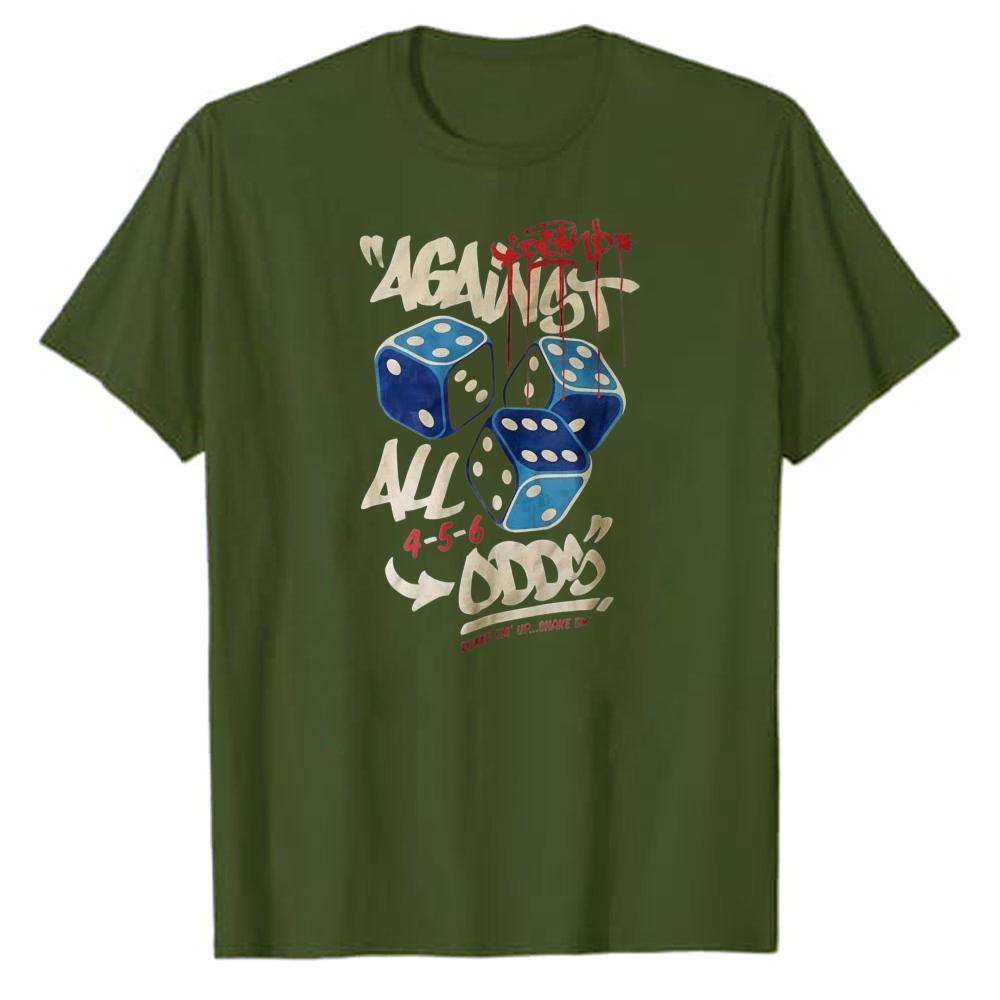 Blood Drip Dice Against All Odds Graffiti Text Cotton T Shirt Print Hip Hop Streetwear Tee Lucky Gamble Theme Casual Daily Gift