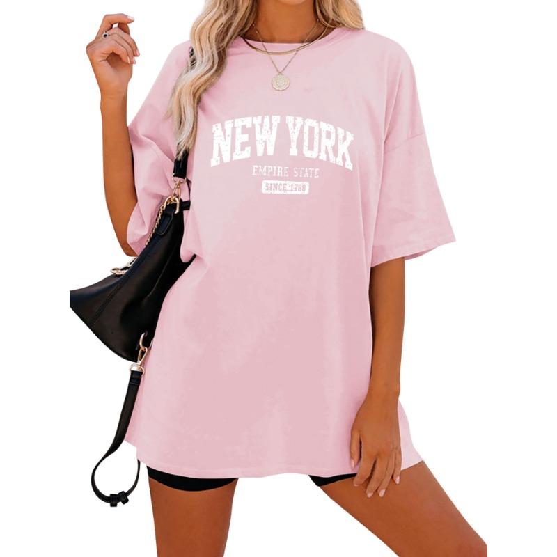 Women's Plus Size Casual V-Neck T-Shirt  Half Sleeve Letter Print Ladies T Shirts