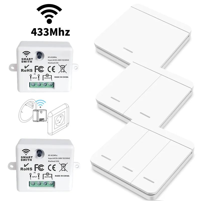 Drahtloser Lichtschalter 433MHz Fernbedienung 1/2/3fach Schalter Wand Smart Beleuchtungsschalter 10A 110V 220V Für LED Licht Lampe Smart Home Zubehör