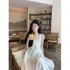 Kumikumi Pure Desire Style White Slimming Sling Dress Women Summer Niche Age-Reducing Lace-up A- Line Skirt Long Dress