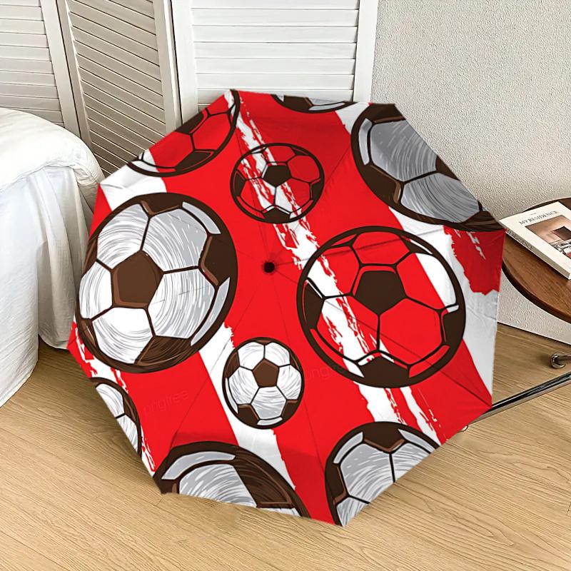 Soccer Ball Pattern Automatic Opening/Closing Umbrella - Portable Three-Fold Design with 8-Bone Iron Frame - Gift for Fans, Travelers, Daily