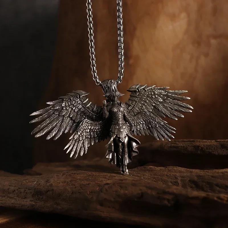 Vintage Gold Wings Wings Necklace Hell Devil Mother Pendant for Men and Women Couples Hip Hop Rock Punk Jewelry