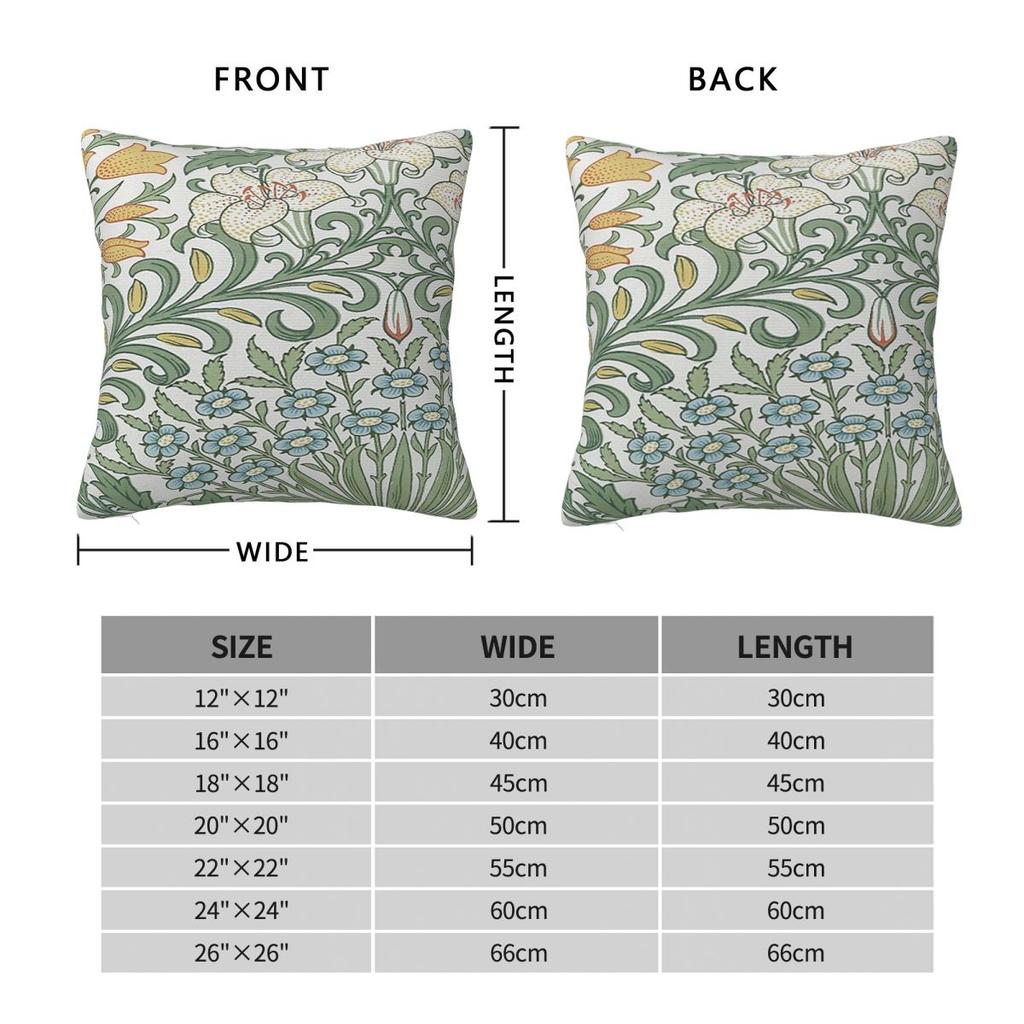 William Morris Garden Floral Leaves Pillowcase Polyester Linen Velvet Printed Zip Decorative Pillow Case Home Cushion Case 18"