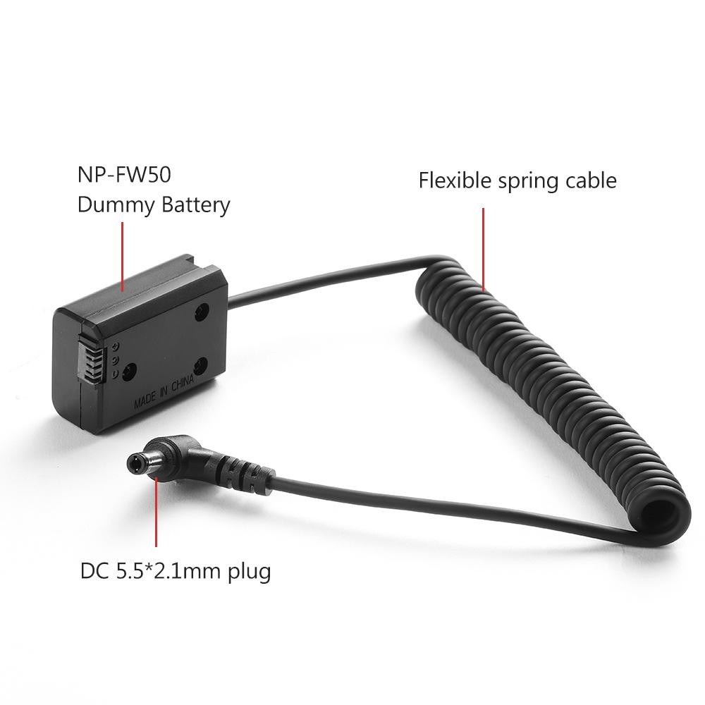 Andoer NP-FW50 Dummy Battery Pack Coupler Adapter with DC Male Connector for Sony A7 A7II A7R A7S A7RII A7SII A6000 A5000 ILDC Camera