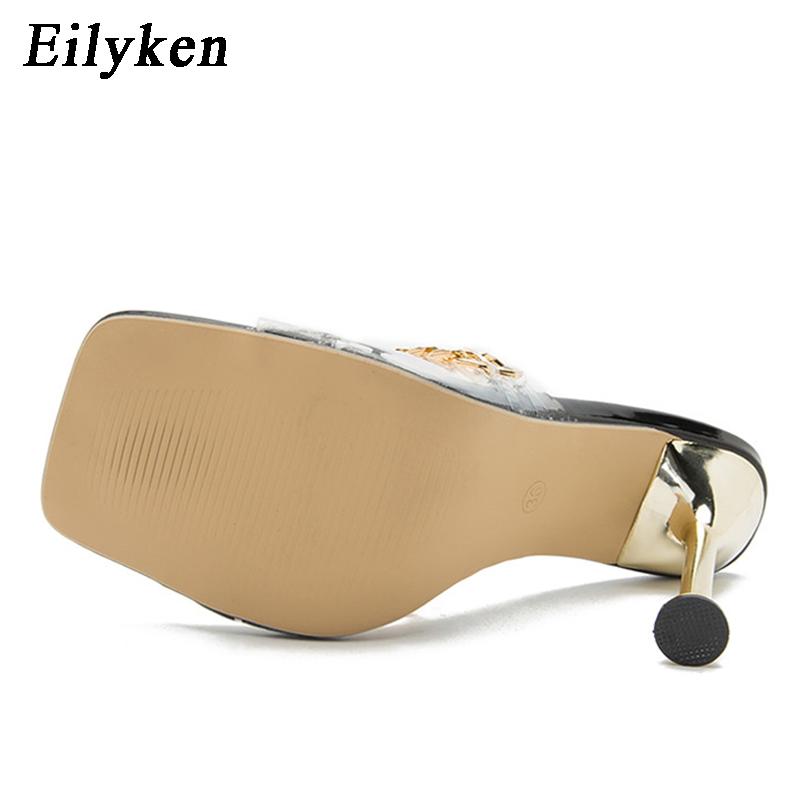 Fashion Eilyken Summer Pumps Fashion Chain Women Slippers Sandals Thin High Heels Slip On Square Toe Mules Slides Ladies Shoes