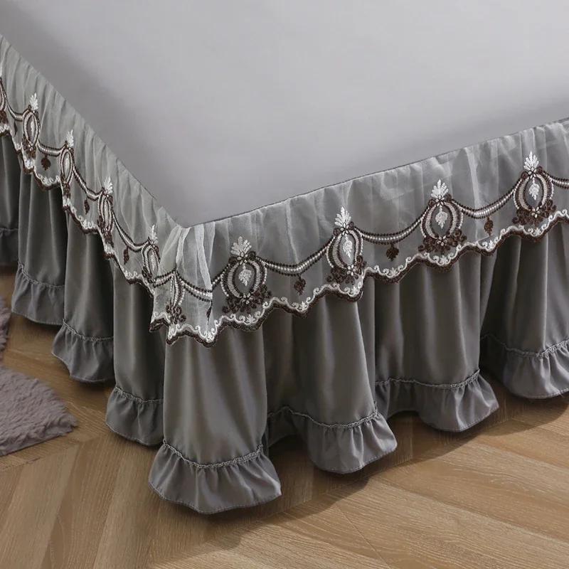 3pcs Bed Skirt Bedspread Pillowcase Ruffle Lace Anti Slip 1.8x2.0m Bed Cover Solid Colour Lace Mattress Dust Bedding Cover