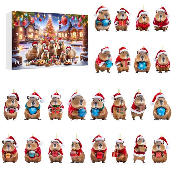 Capybara Advent Calendar Christmas 2D Capybara Decorations 24 Day Countdown To Christmas Calendar for Tree Car Wall Home Festive Holiday Decor