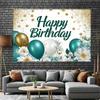 2D Teal Gold Happy Birthday Backdrop Floral Balloon Glitter Party Photography Banner