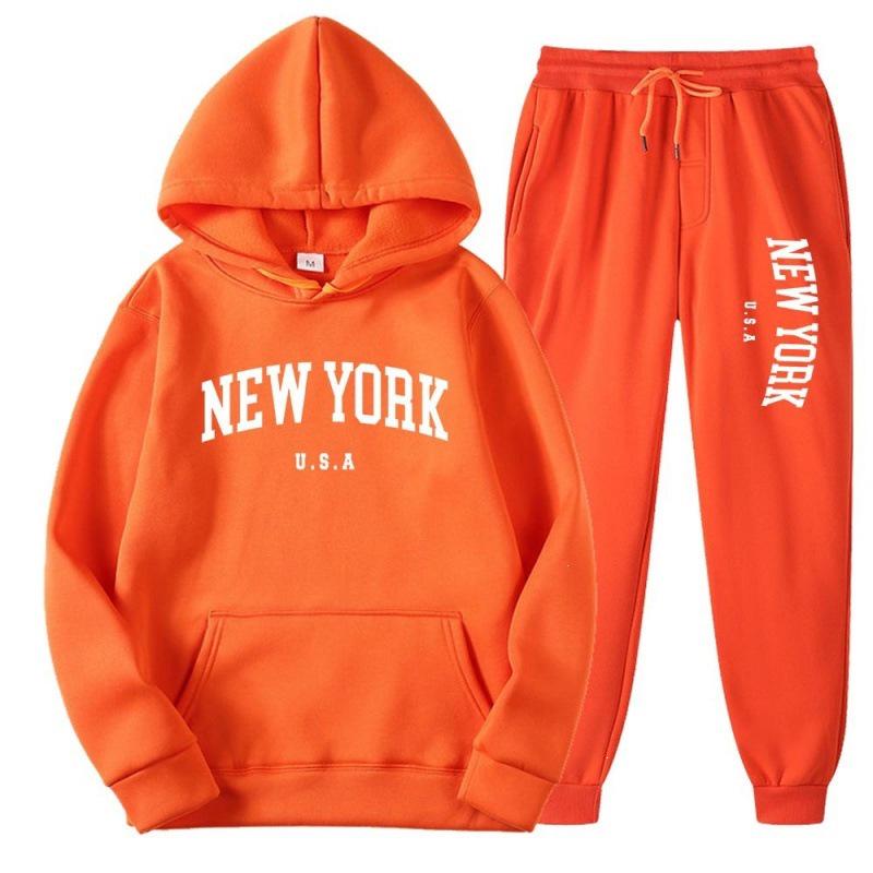 Unisex Casual Loose-Fit Hoodie Set with Letter Print Design