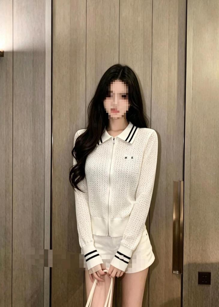 Miu Style Trendy High-Quality Jacquard Letter Stripe Zipper Cardigan for Autumn and Winter