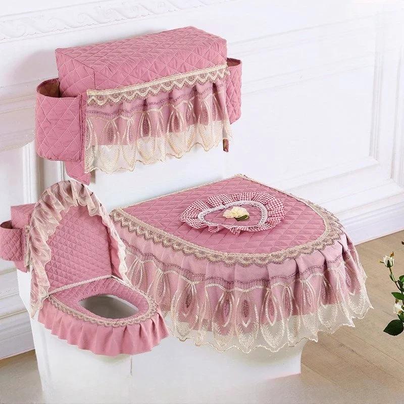 3 buc/set capac pentru scaun de toaletă capac pentru rezervor de apă pentru toaletă huse de praf pernă detașabilă pentru toaletă pânză