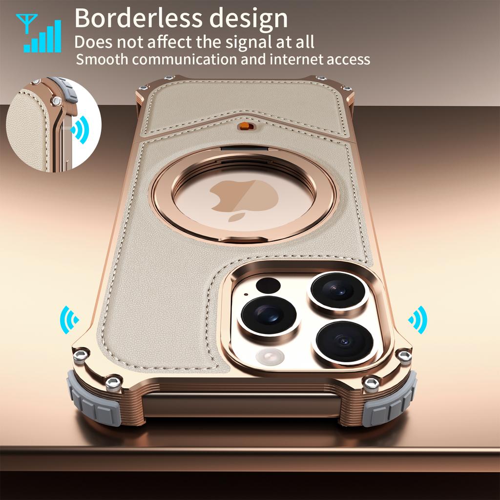 Für iPhone 14 Pro Max Hülle PU-beschichtete metallfreie Handy-Rückseite mit Ständer