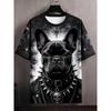 Mode d'été T-shirt à col rond et manches courtes pour homme grande taille imprimé animal, ample, confortable, doux, respirant, léger