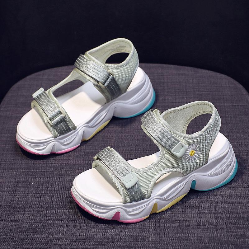 New sports sandals women's platform muffin high heel rainbow bottom dad sandals women's beach shoes
