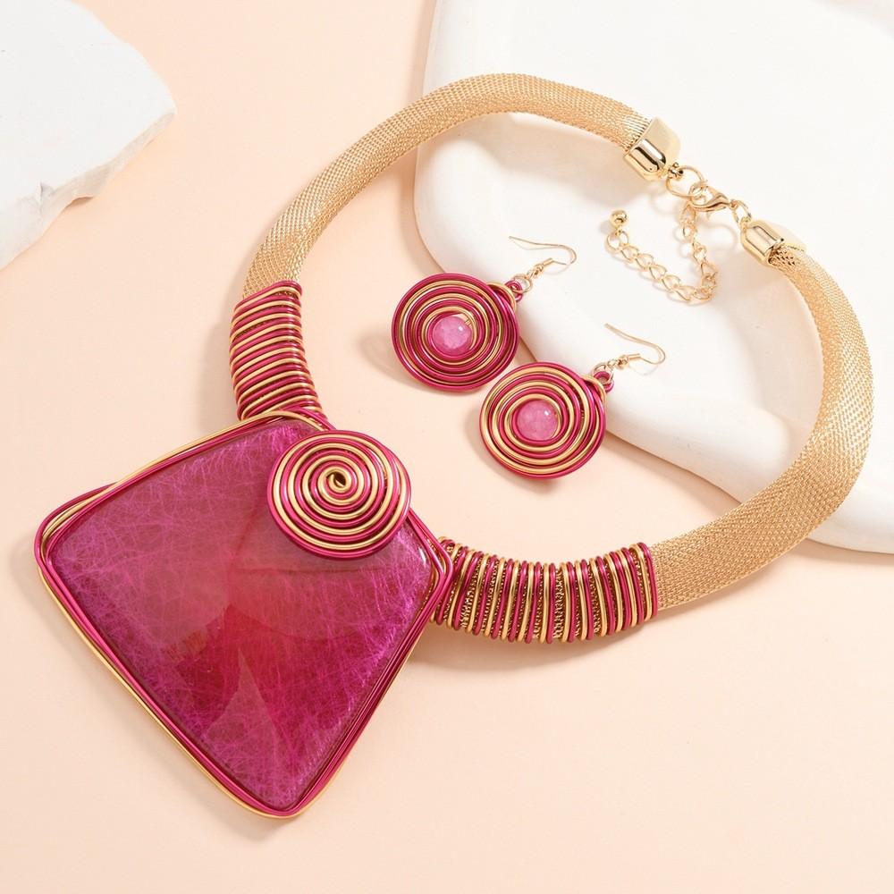 And Resin Plastic Jewelry Set With Large Gemstones And Elegant Water Chain For Fashion Fans