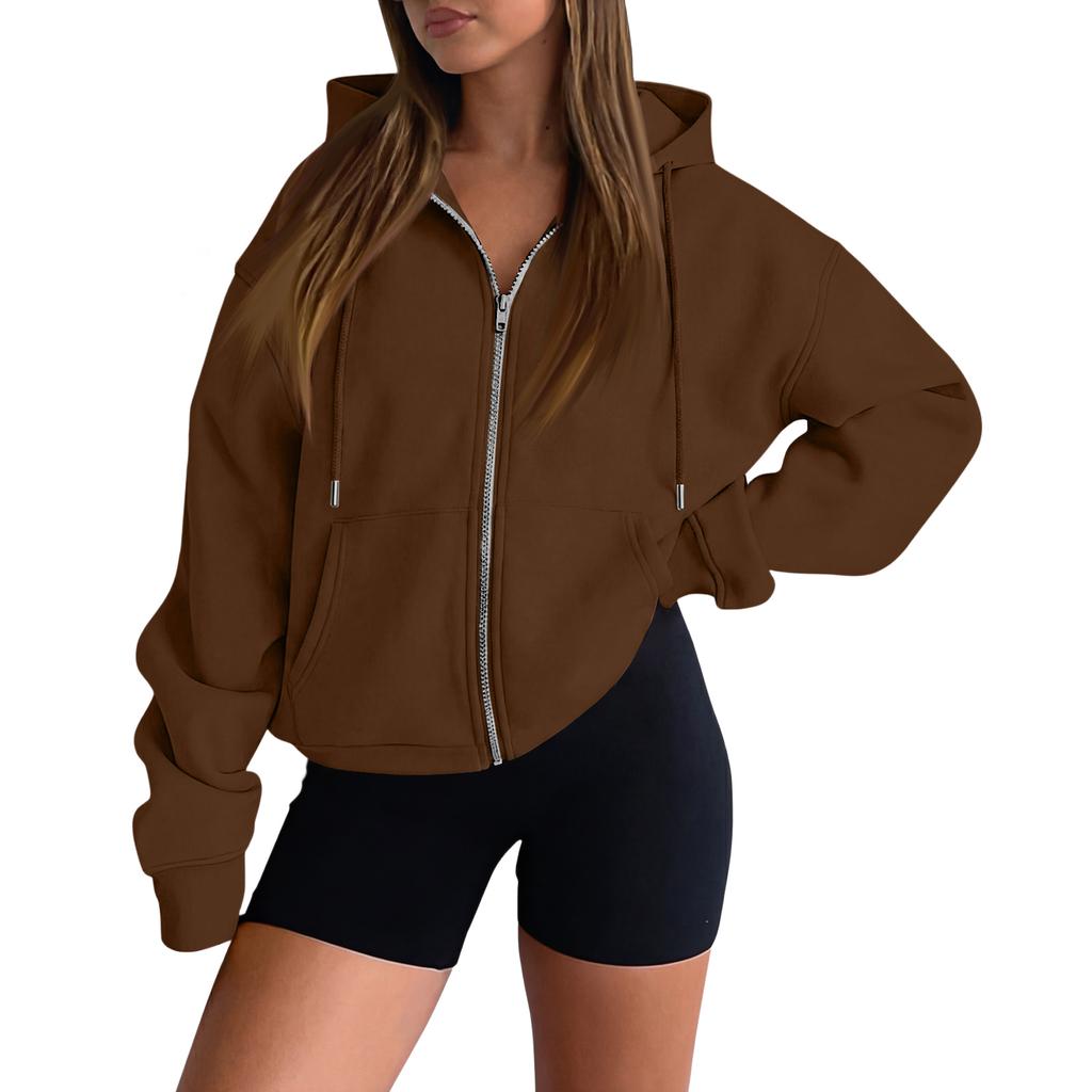 Women’s Long Sleeve Zip Up Hoodie Jacket with Drawstring Hood Casual Loose Fit Sweatshirt Outerwear for Everyday Wear