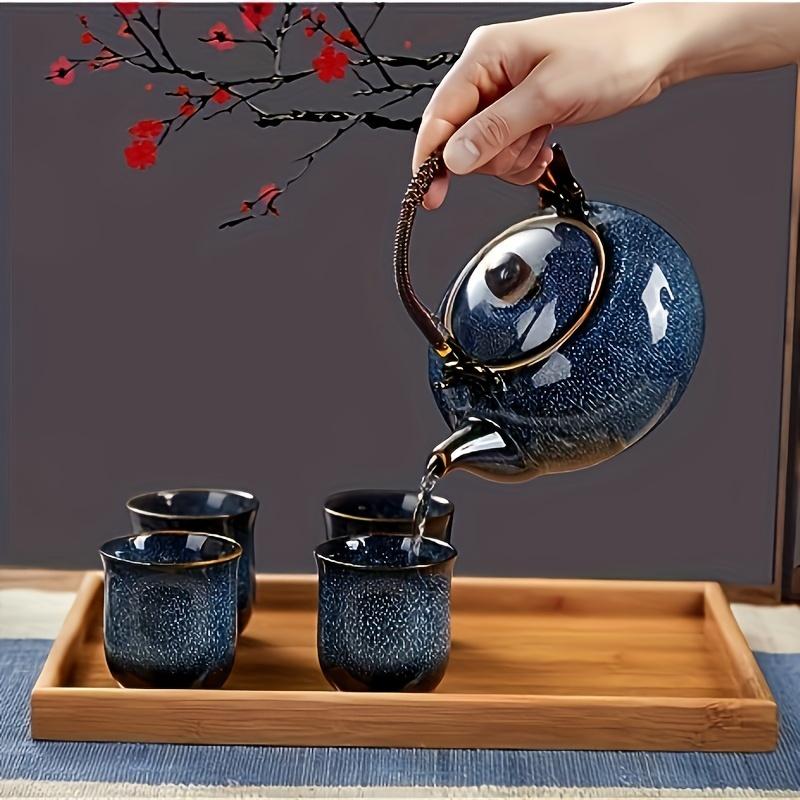7pcs Kiln Changing Blue Lifting Beam Pot Set Tea Set With 1 Teapot And 6 Teacups Unique Chinese Tea Set For Home Entertainment And Gifts