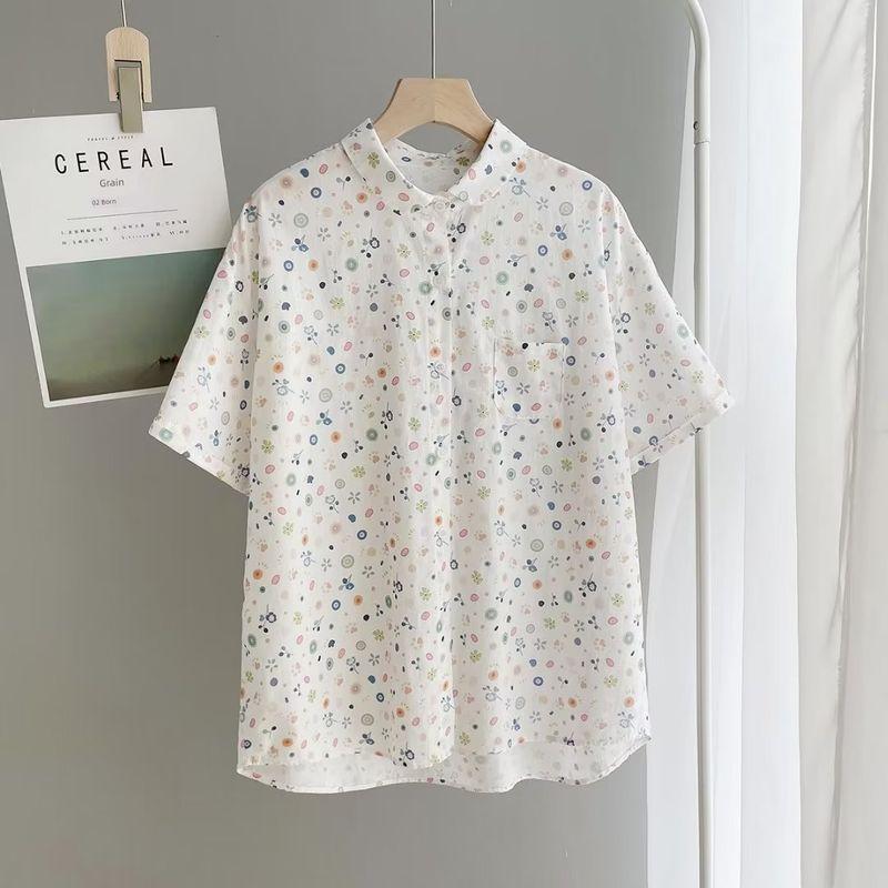 

Художественная свежая мультяшная рубашка из чистого хлопка в японском стиле, женская рубашка с длинным рукавом для ношения под низ, студенческие топы, трендовая осень Floral short sleeve Free size 42.50 kg-69.00 kg