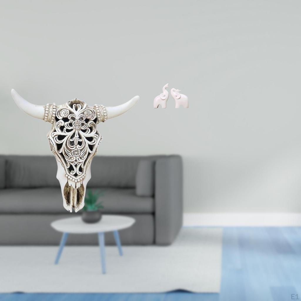 Tribal Bull Head Sculpture And Elephant Figurines Unique Wall Hanging Art Ornament for Office