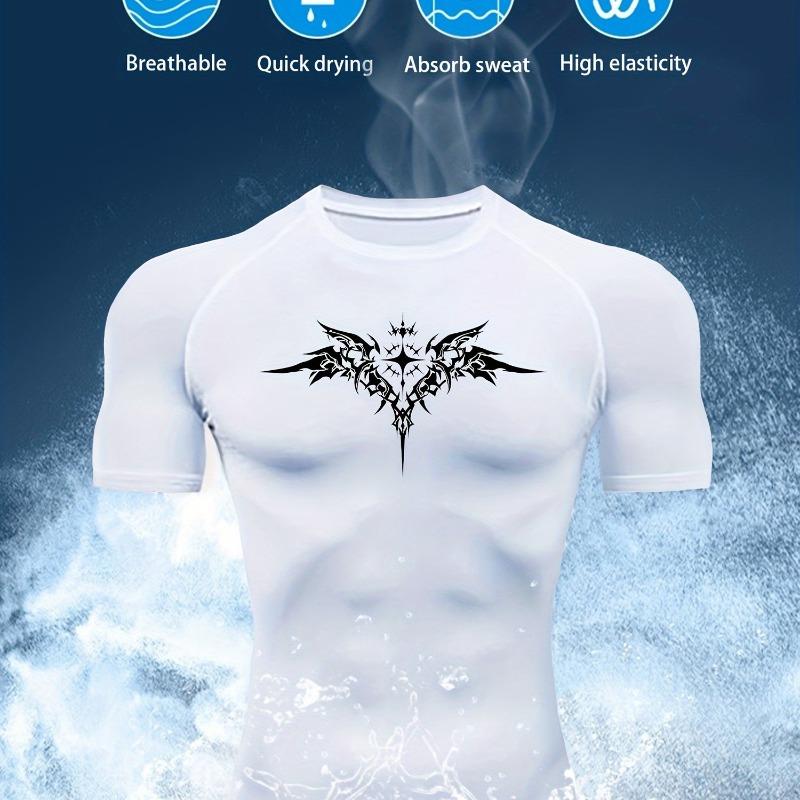 Men's Dark Tribal Tattoo Cross Compression T-Shirt Absorb Sweat for Gym Running Fitness Training