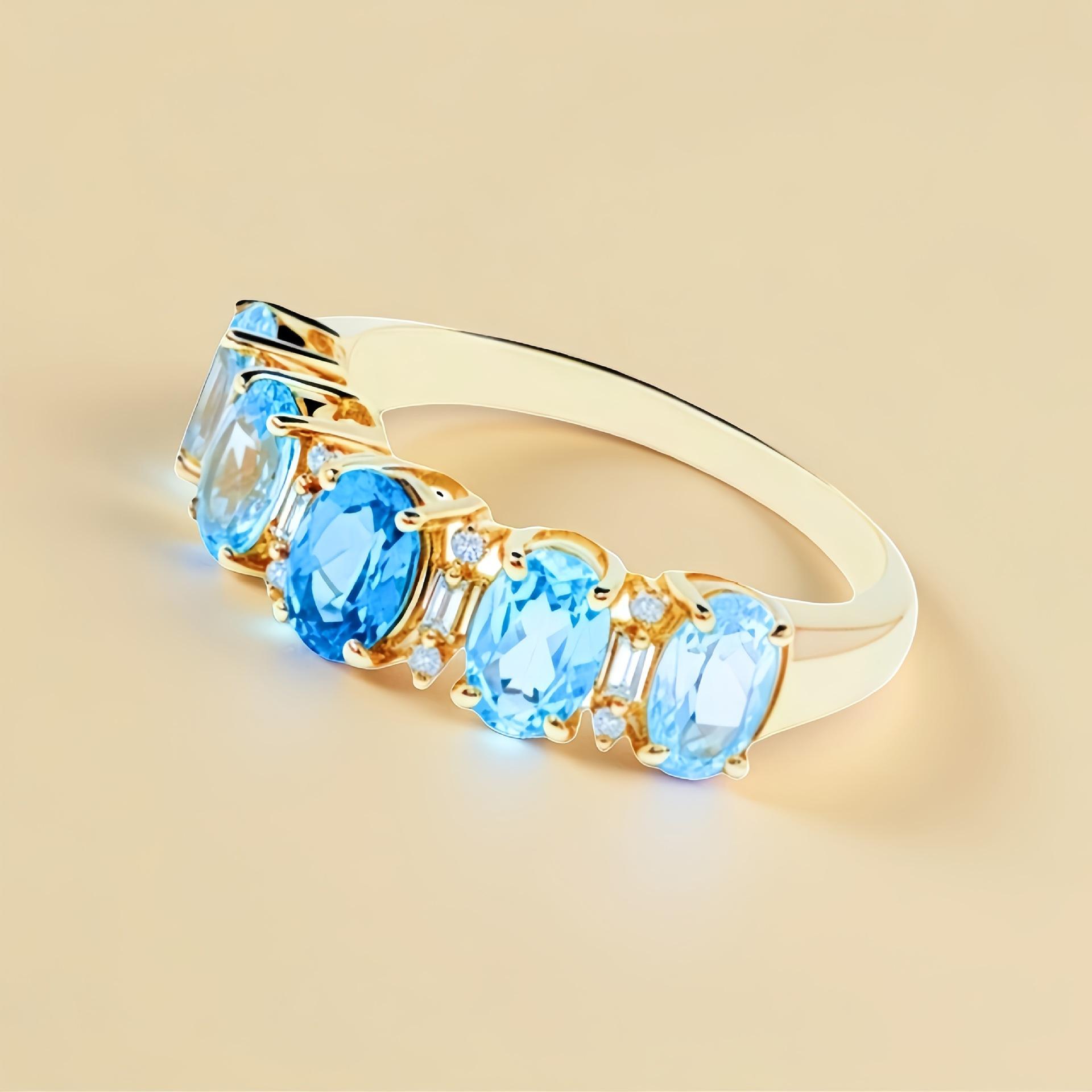 Internet celebrity live environmental protection women s ring five oval gradual change sea blue women s single ring no. 6 золотой