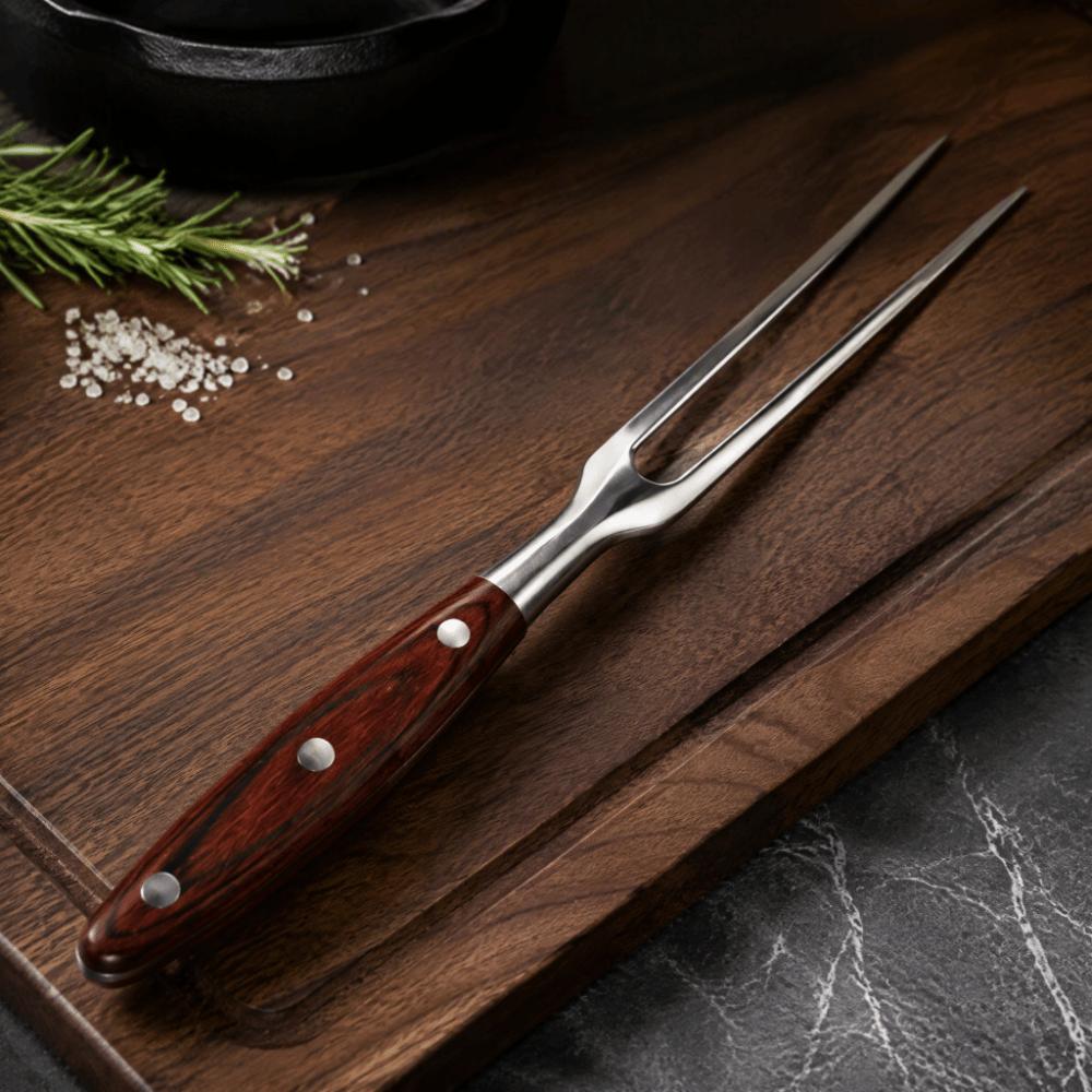 Long Handle Stainless Steel Fork Redwood Handle Meat Turner Fork Backyard Party
