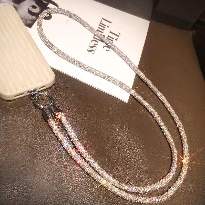 Crossbody with A Full Diamond Thick Lanyard Metal Clip Mobile Phone Case Universal Sling Flash Diamond Bag Chain Rope