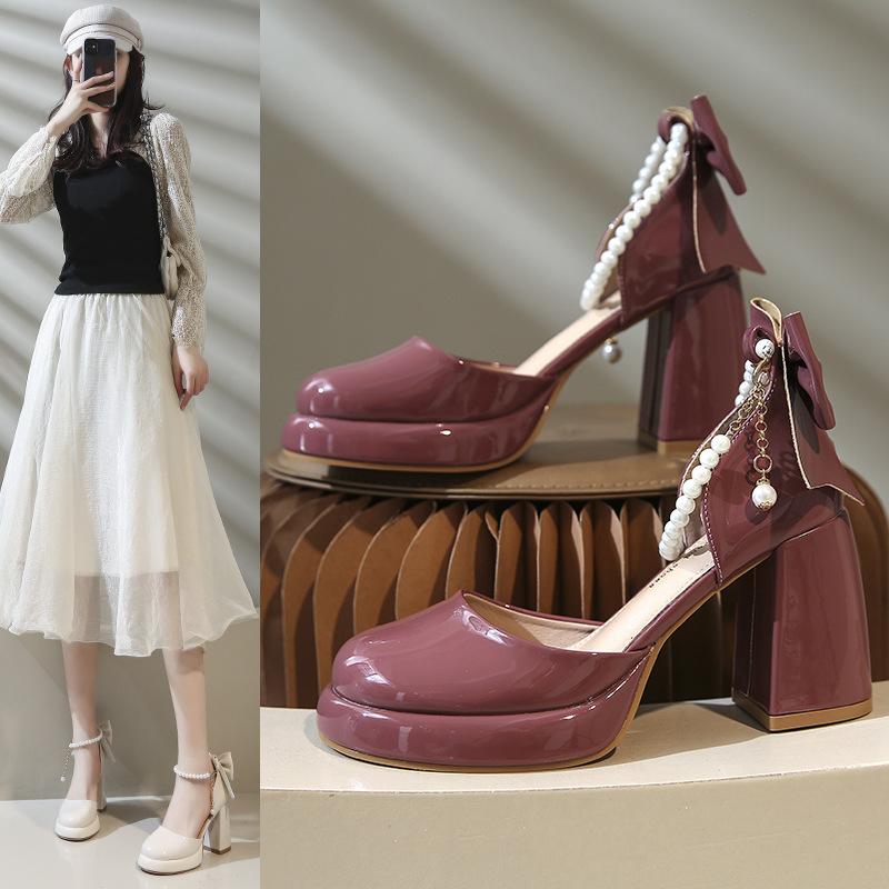 Mary Jane High Heels Women's 2024 Spring/Summer New French Style Style Paired with Thick Heel Sandals