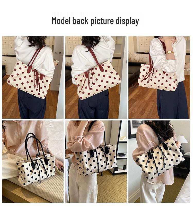 Women's Large Capacity Polka Dot Tote - Stylish 2026 Casual Shoulder Bag for Work and Commute