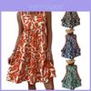 Bohemian Floral Print Cotton Blend Vneck Aline Dress For Summer Casual Wear