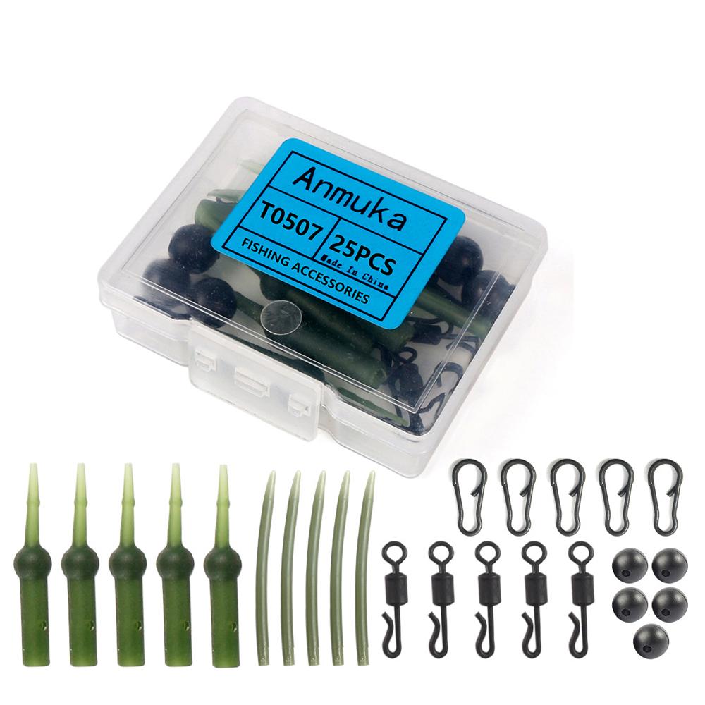 

Набор для ловли карпа, 25 шт., снасти для карповой снасти, рыболовные хвостовые наконечники, трубки, булавки, бусины, вертлюжки чёрный