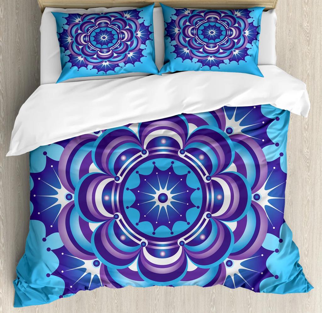 Mandala Duvet Cover Set Boho Style Ethnic Colorful Spring Garden Themed Multicolor Polyester Bedding Set Double Queen King Size